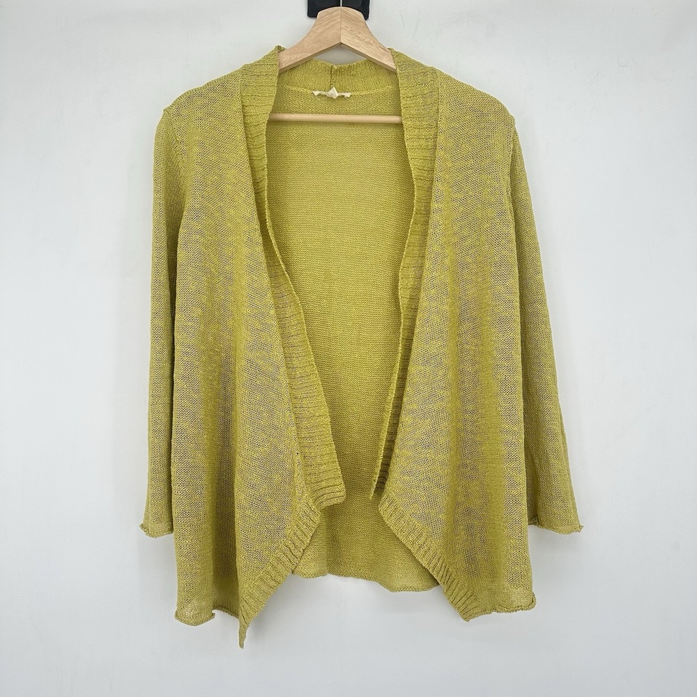 Eileen Fisher Women M Open Front Linen Knit Cardigan Minimalist Coastal Chic Lux